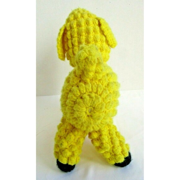 Baby Lamb Vintage Handmade Crochet Yellow Sheep Stuffed Animal Plush Toy - Picture 5 of 7